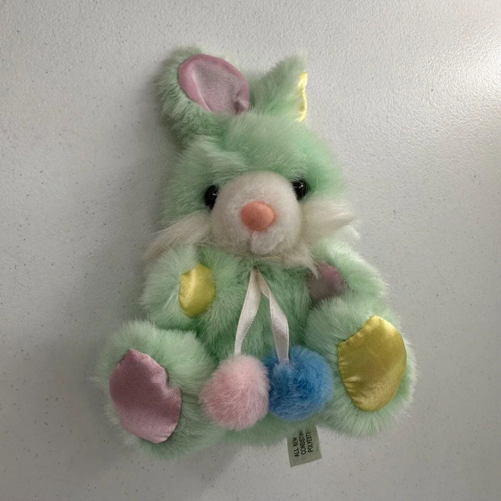 Vintage‎ Peachtree Playthings Green Pastel Plush Bunny Rabbit Easter Basket 8